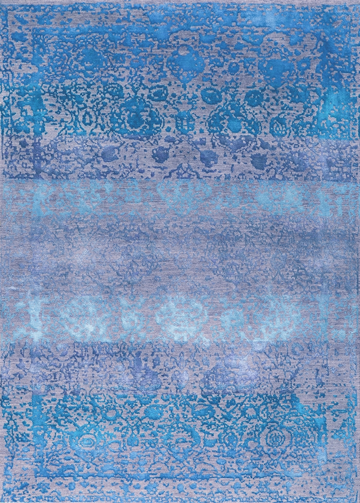 Abrashed Floral Cartouches in Turquoise Blue on Silver Grey Zollanvari Studio 210 x 292cm Kopie