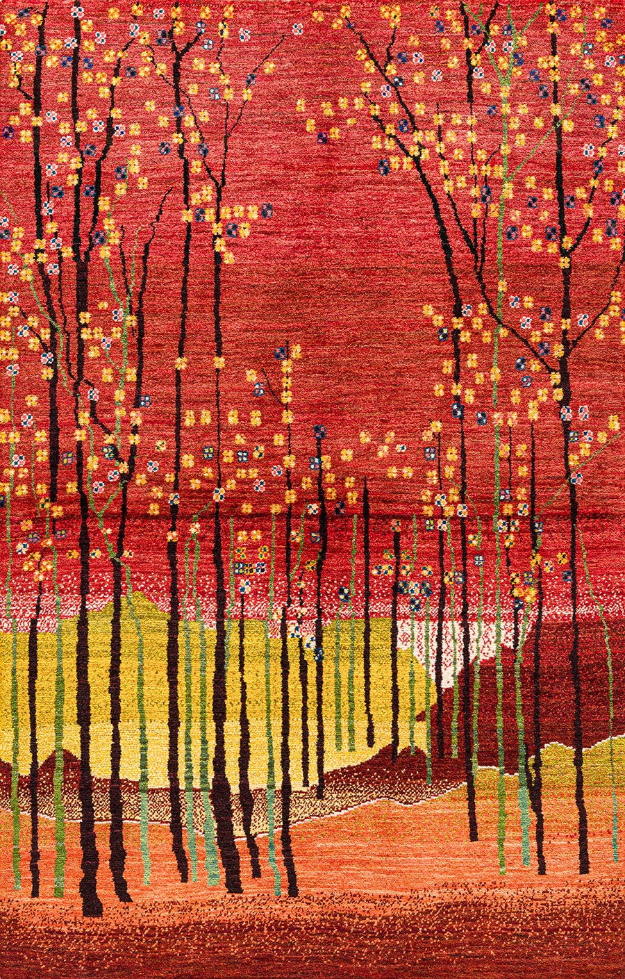 Abstract Blossoming Arboretum at Dusk Abstract Trees Collection Transitional Tribal Zollanvari Super Fine Gabbeh 118 x 184cm Kopie