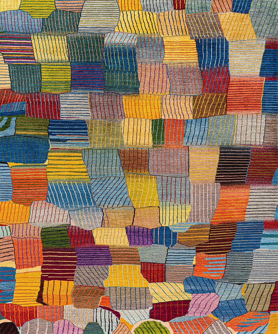 Erratic Striped Tiles Vibrant Colours 1 Gabbehs Abstract Plain Zollanvari Super Fine Gabbeh 252 x 303cm Kopie