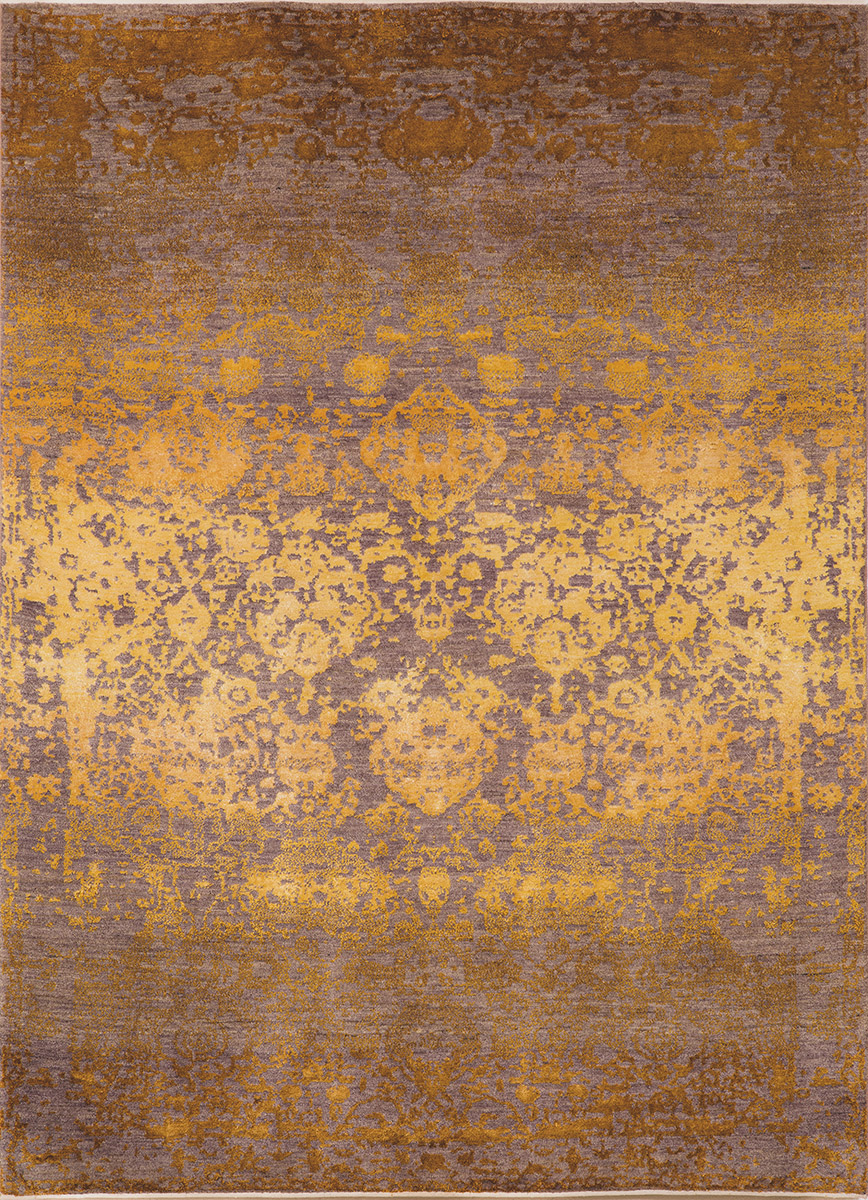 Abrashed Floral Cartouches Hues Of Gold On Silver Grey ZSFG  172x236cm