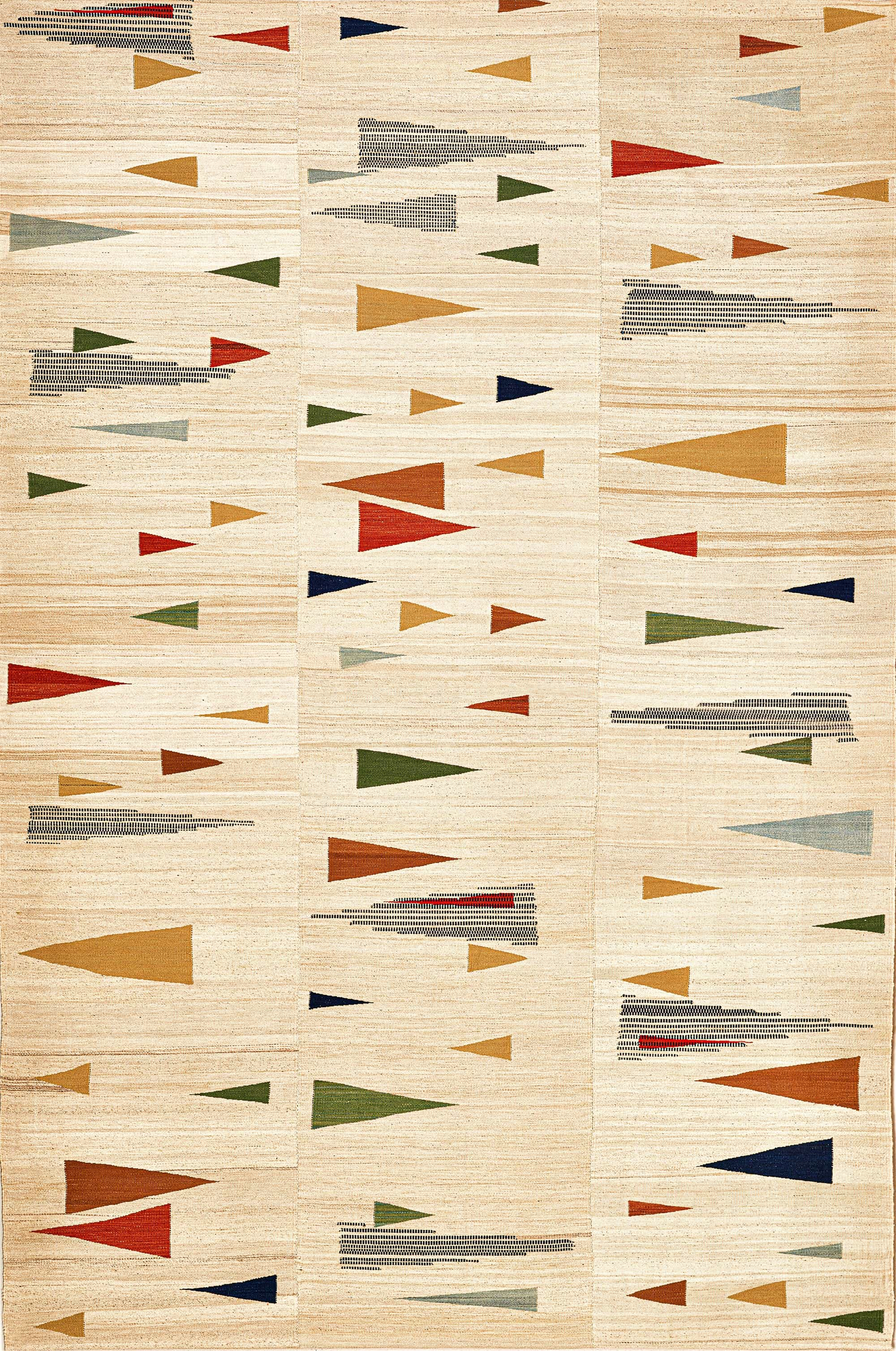 Bauhaus meets Ghashgha'i 1, Baneh Kelim, Designer Flatweaves Minimalist, Wool, 207x313cm Press