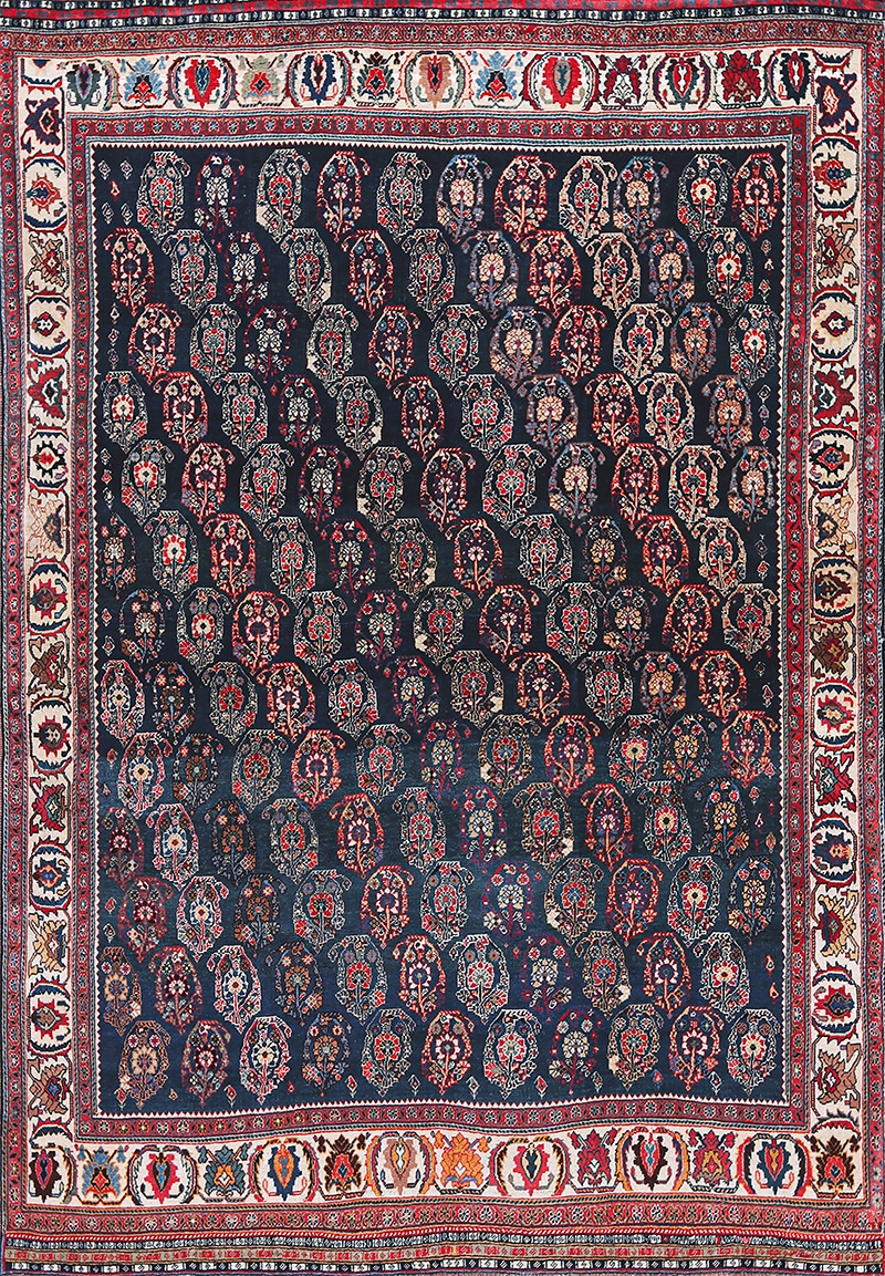 Boteh Design on deep blue ground Senneh rug late 19th century 150x200cm