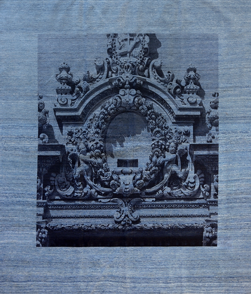 Framed Sicilian Baroque, Blue-Grey, Tompe L'Oeil Collection Printed Kelim, 245 x 284cm