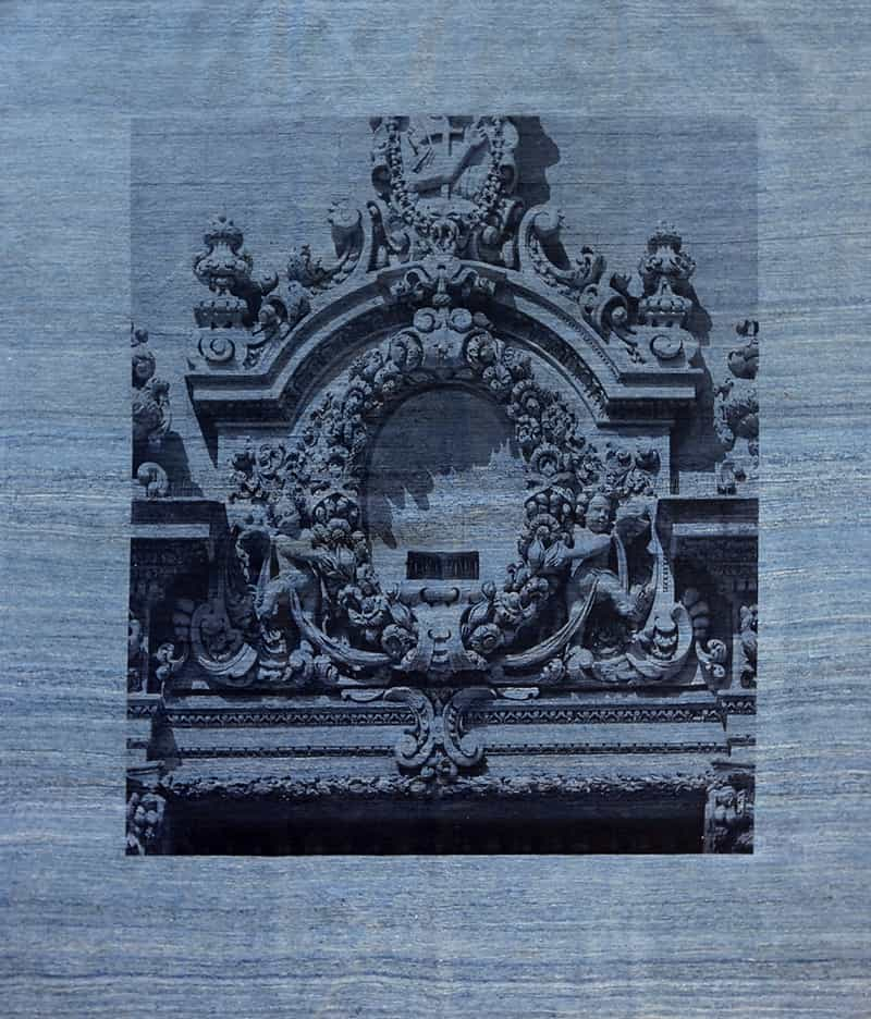 Framed Sicilian Baroque, Blue-Grey, Trompe L'Oeil Collection Printed Kelim, 245 x 284cm