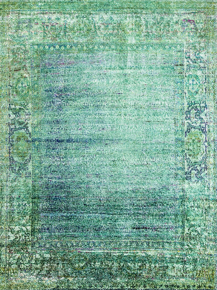 Ghosted Field In Greens Blues Web Kundan Pure Silk® Ethos 267 X 350Cm