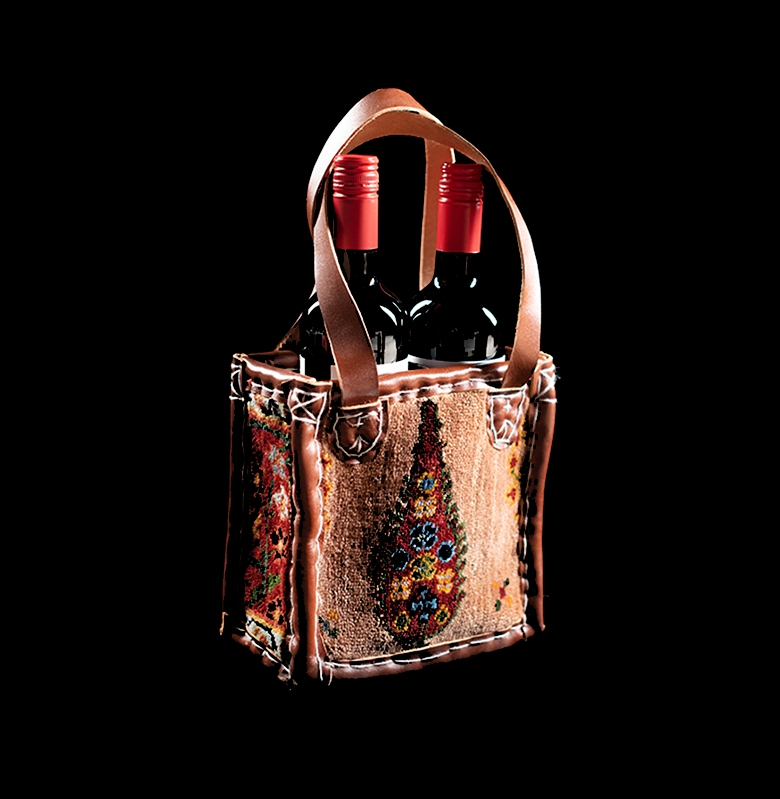 Mafrash Double Wine Carrier 2 Zollanvari Fine Gabbeh sides with Leather Trimmings