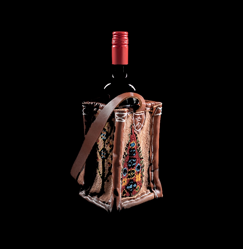 Mafrash Square Single Wine Carrier 1 Zollanvari Fine Gabbeh sides with Leather Trimmings