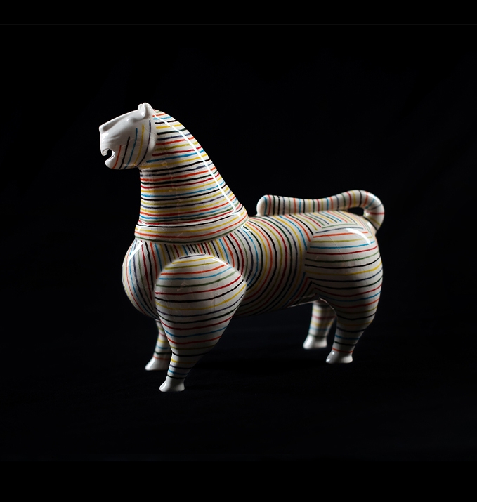 Polychrome Stripes Lion 1 Zollanvari Studio, Fine Fired Porcelain