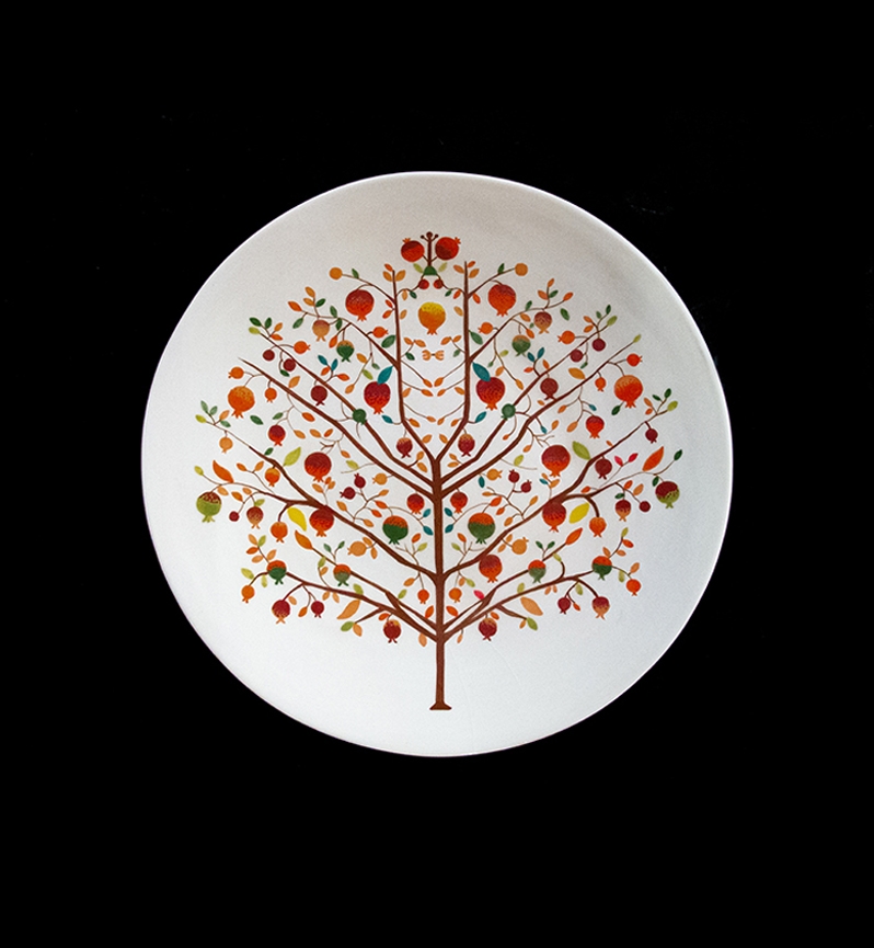 Pomegranate Tree of Life Deep Plate 1 Zollanvari Studio Fine Fired Porcelain W