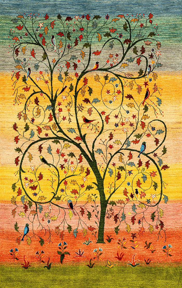 Prancing Tree of Life Spring Gabbehs Flora Fauna ZSFG 170x240cm